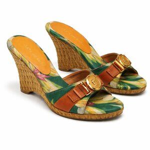 Anne Klein Floral Wedge Mule Sandals with Buckle Detail Size: 7.5M